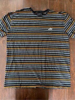 Lost Men's Black Striped Crewneck Tee with Orange & Light Gray Stripes